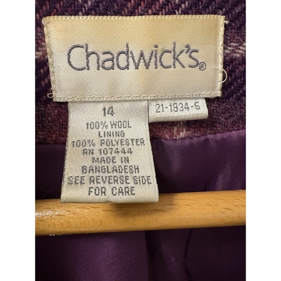 Vintage Chadwick's Wool Blazer Womens Sz 14 Boston Purple Plaid Preppy - Picture 4 of 14